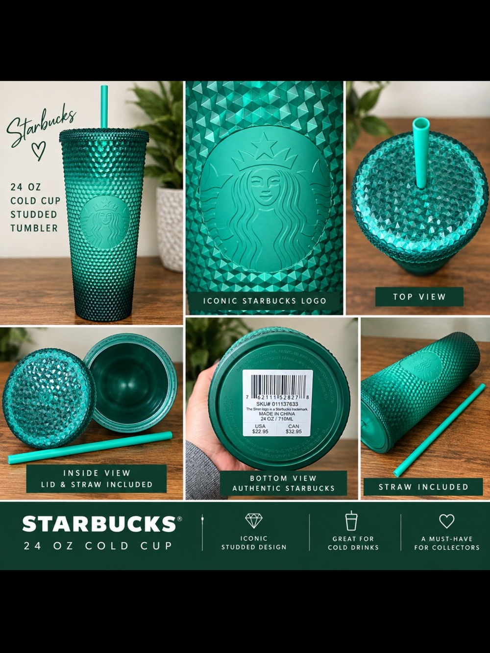 Starbucks Teal Studded Cold Cup Tumbler with Straw